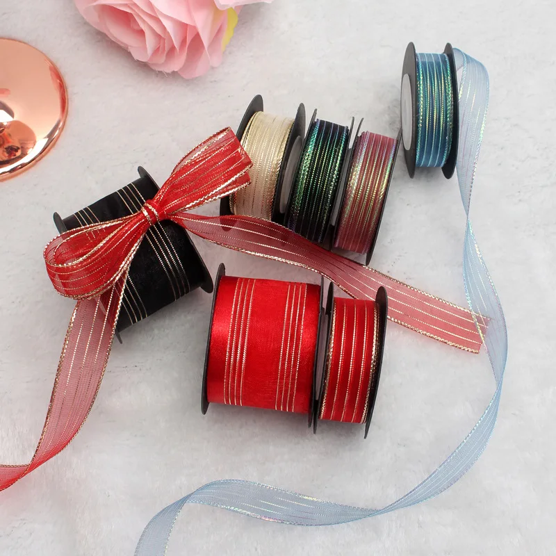 5 м/рулонная лента-лазер полосатые шелковые атласные ленты Снежная пряжа