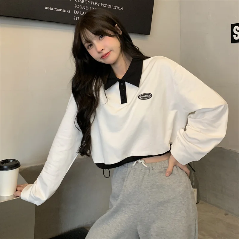 Фото одежды свитер женский тонкий с высокой талией короткий шнурок | Женская