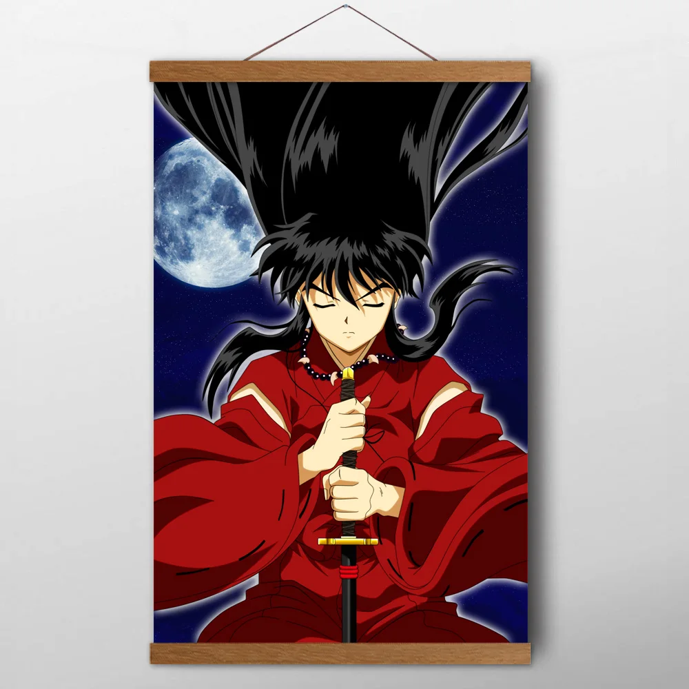 Solid Wood Scrolls Paintings Inuyasha Anime Poster Canvas Cloth Prints Wall Art For Living Room Decor | Дом и сад