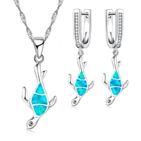 fashion cute sea turtle accessories set for women imitation blue fire opal pendant necklace earrings women wedding jewelry