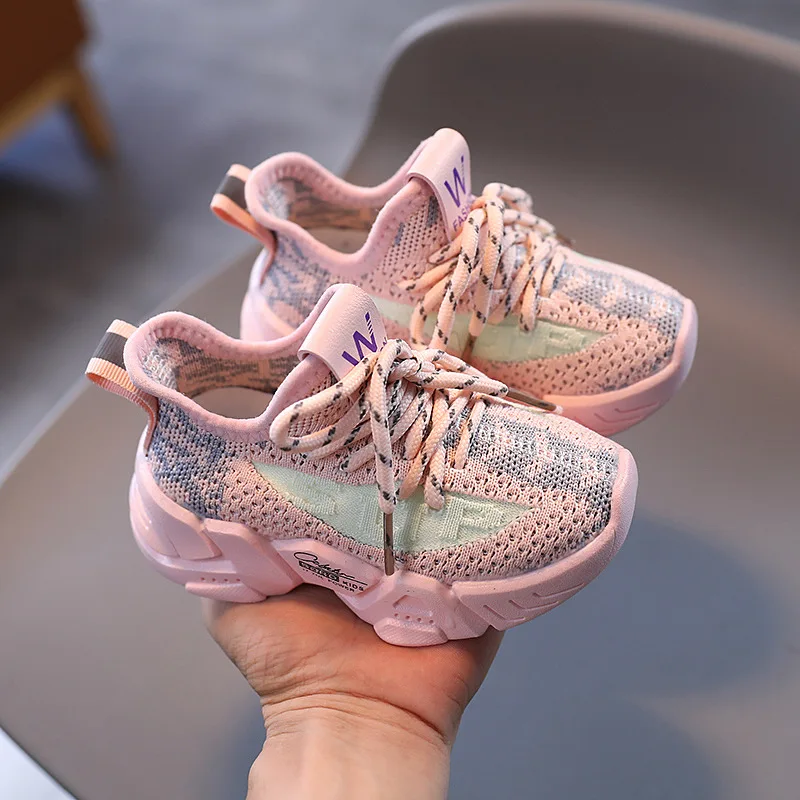 Осенняя детская обувь спортивная для мальчиков и девочек модная дышащая с мягкой