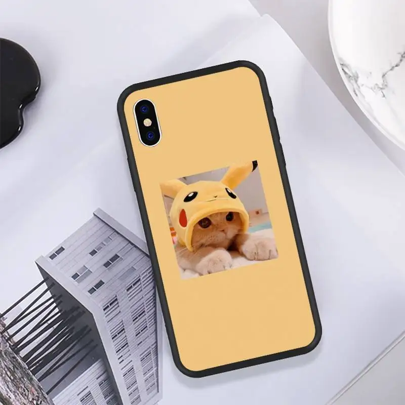 

YNDFCNB Cat Elf Phone Case for iPhone 11 12 Pro Max 6 6s 7 8 Plus XS XR 12mini SE 2020 Black Soft TPU Cover Silicone Coque