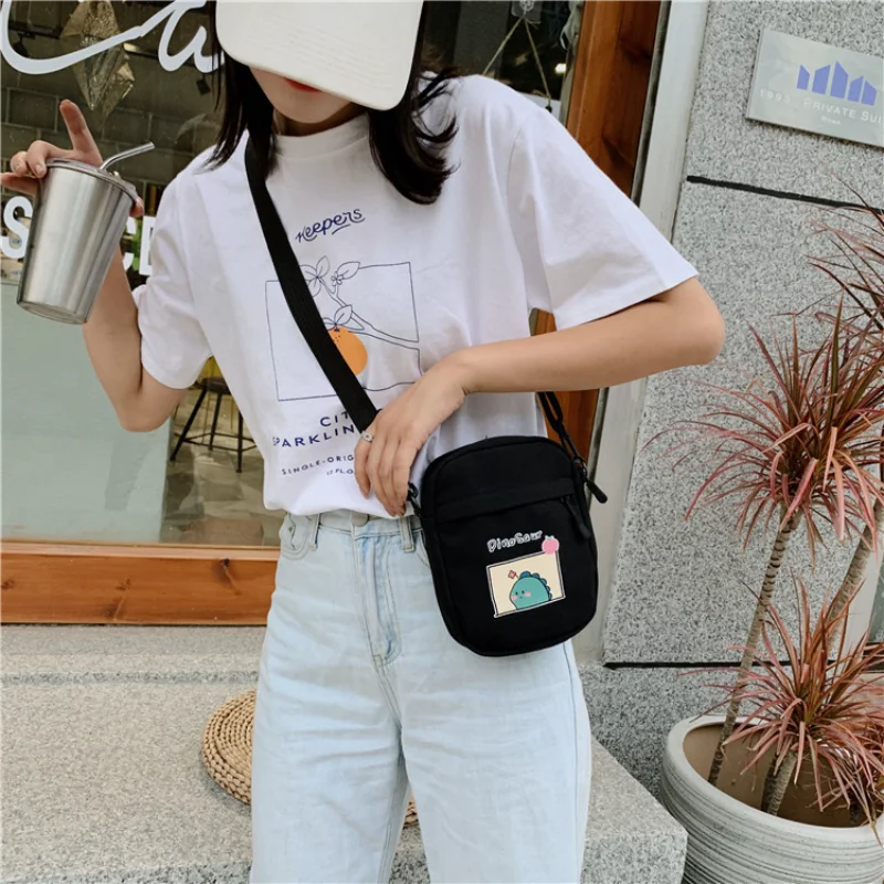 

Kawaii Dinosaur Small Square Handbag Canvas Zipper Crossbody Bag for Women Original Design Messenger Bag Women's Shoulder Bag