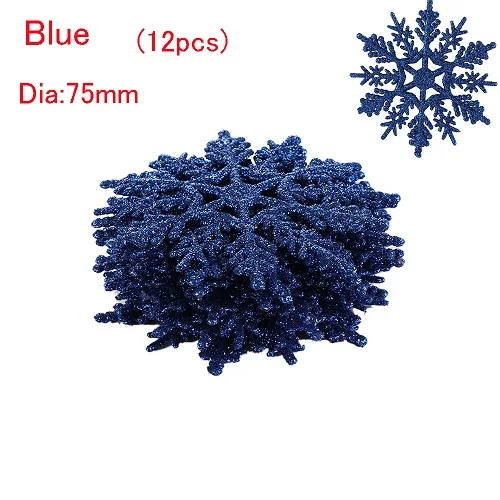 75MM blue 12 шт. очаровательные 7,5/10 см Золотые снежинки для рождества, Белые Рождественские елочные украшения, вечерние рождественские украшения, домашний декор - Цвет: 75MM blue
