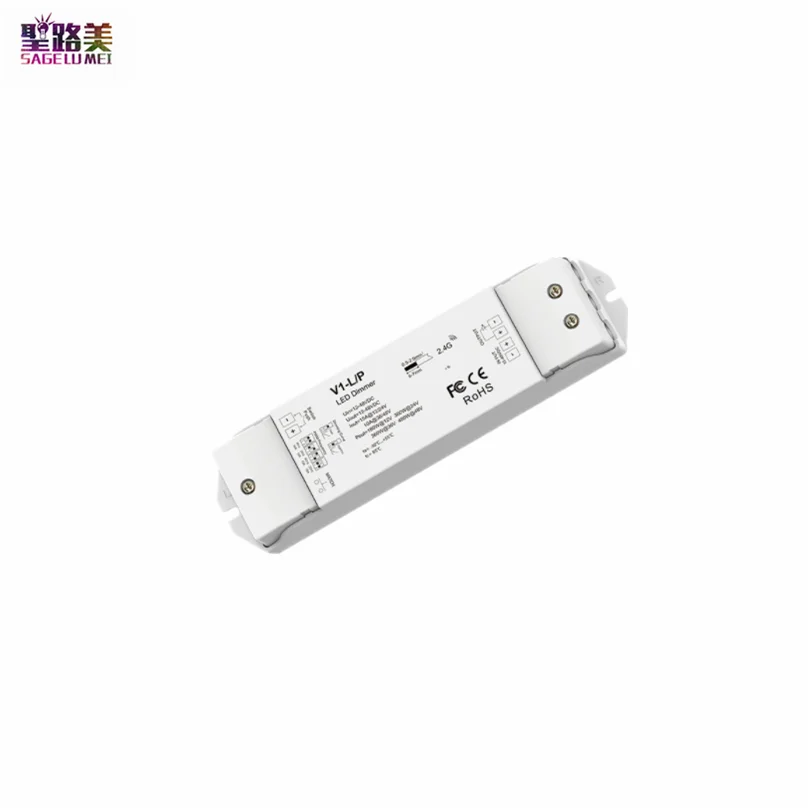 

1CH*15A 12V-48V DC24V 36V CV Controller, 2.4G RF Push-Dim V1-L/P PWM 250HZ/500HZ/2KHZ/8KHZ For Single Color LED Strip Light