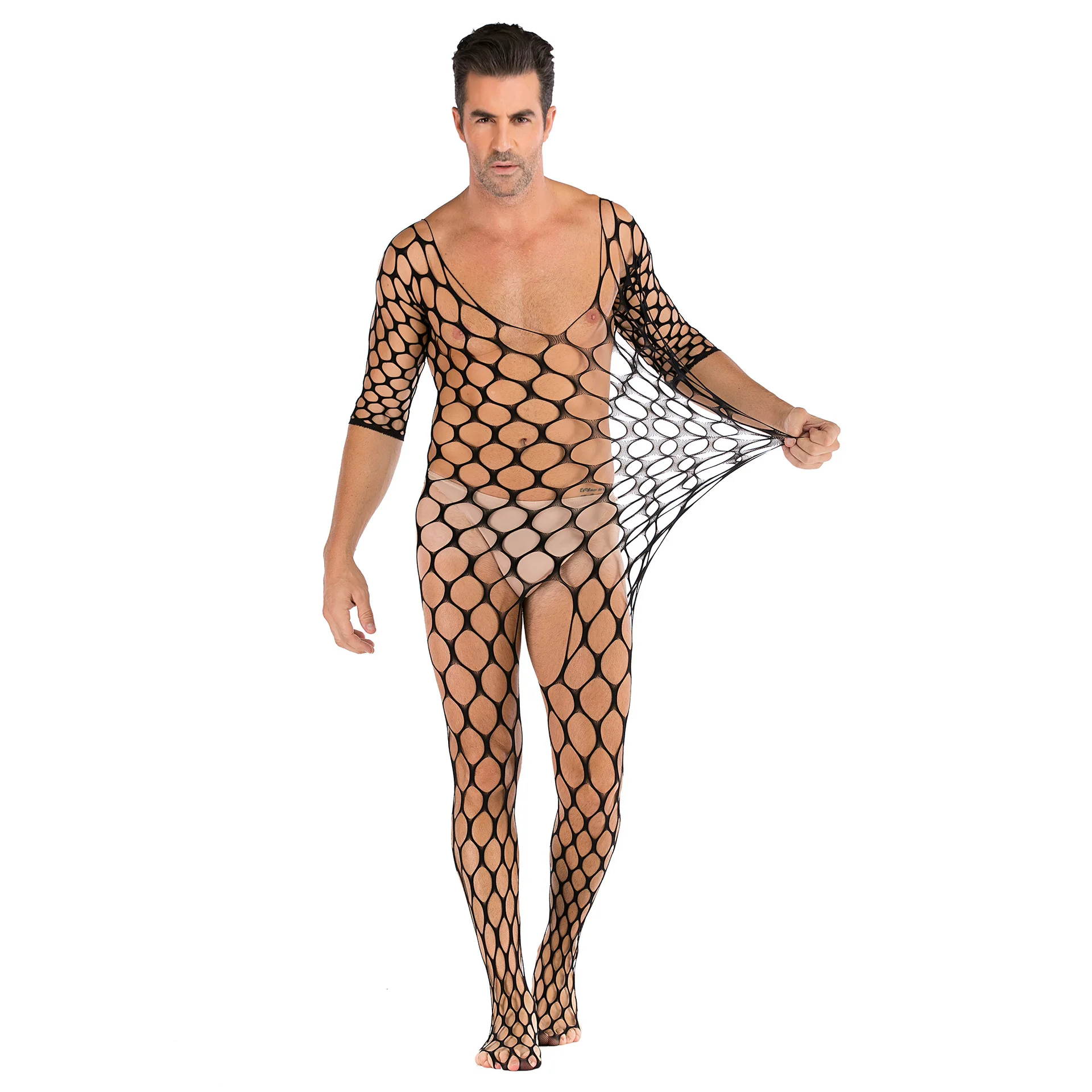 

Men's Crotchless Sexy Lingerie Transparent Fishnet Bodysuit Bodystocking Jumpsuit Erotic Nylon Bodycon Stockings Leotard Catsuit