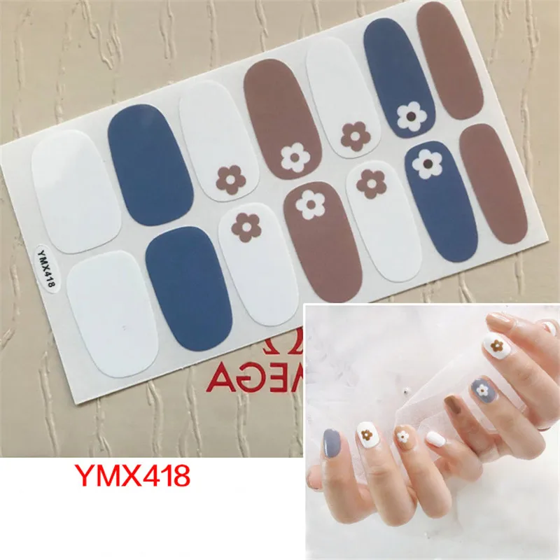 YMX418 14 стикеров с блестками, полное покрытие, наклейки для ногтей, обертывания, сделай сам, для цветов, для красоты, нейл-арта, простые наклейки, s маникюр,, Предварительно Разработанный - Цвет: YMX418