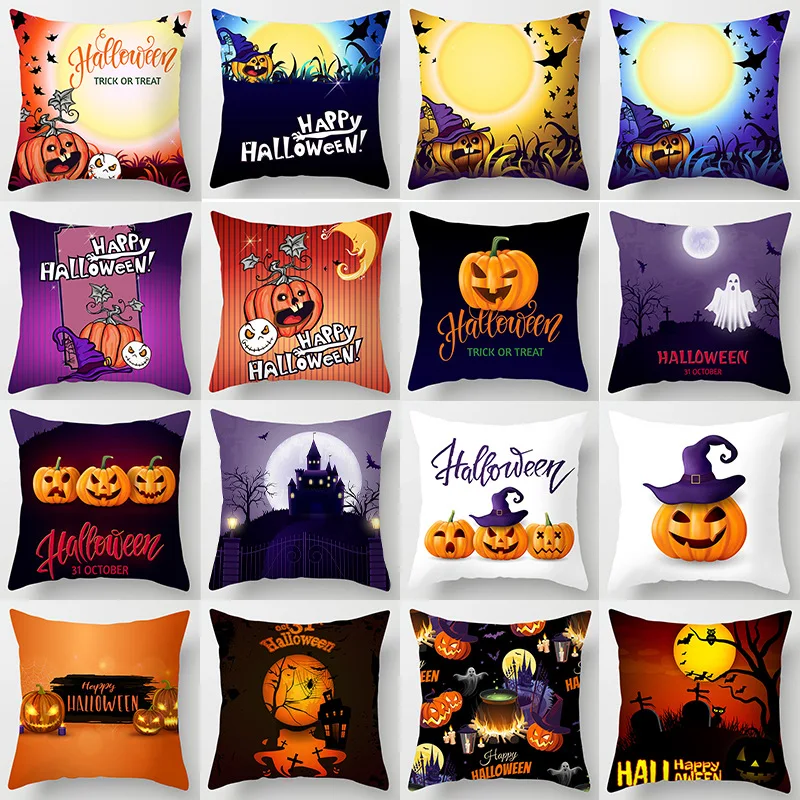 

45x45cm Happy Halloween Pumpkin Cushion Cover Single Side Printing Sofa Cushion Car Cushion Case Bed Pillow Cover Home Decor