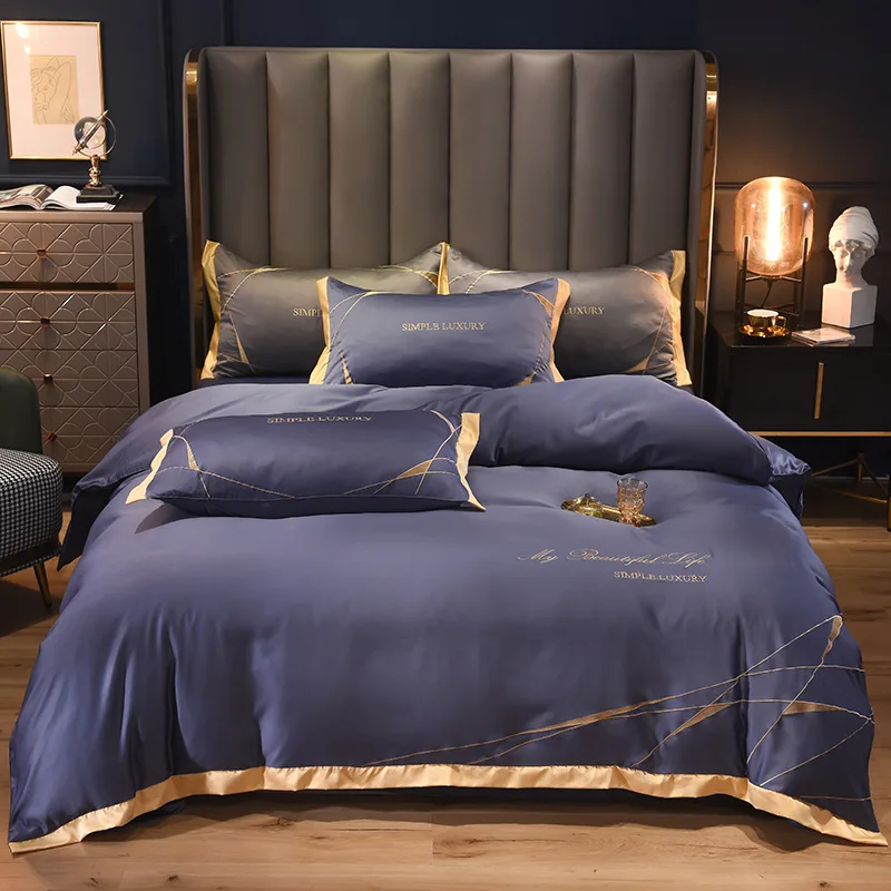 

Pure Satin Silk Bedding Set Lace Luxury Duvet Cover Set Single Double Queen King Size 240x220 Quilt Covers Gray Red