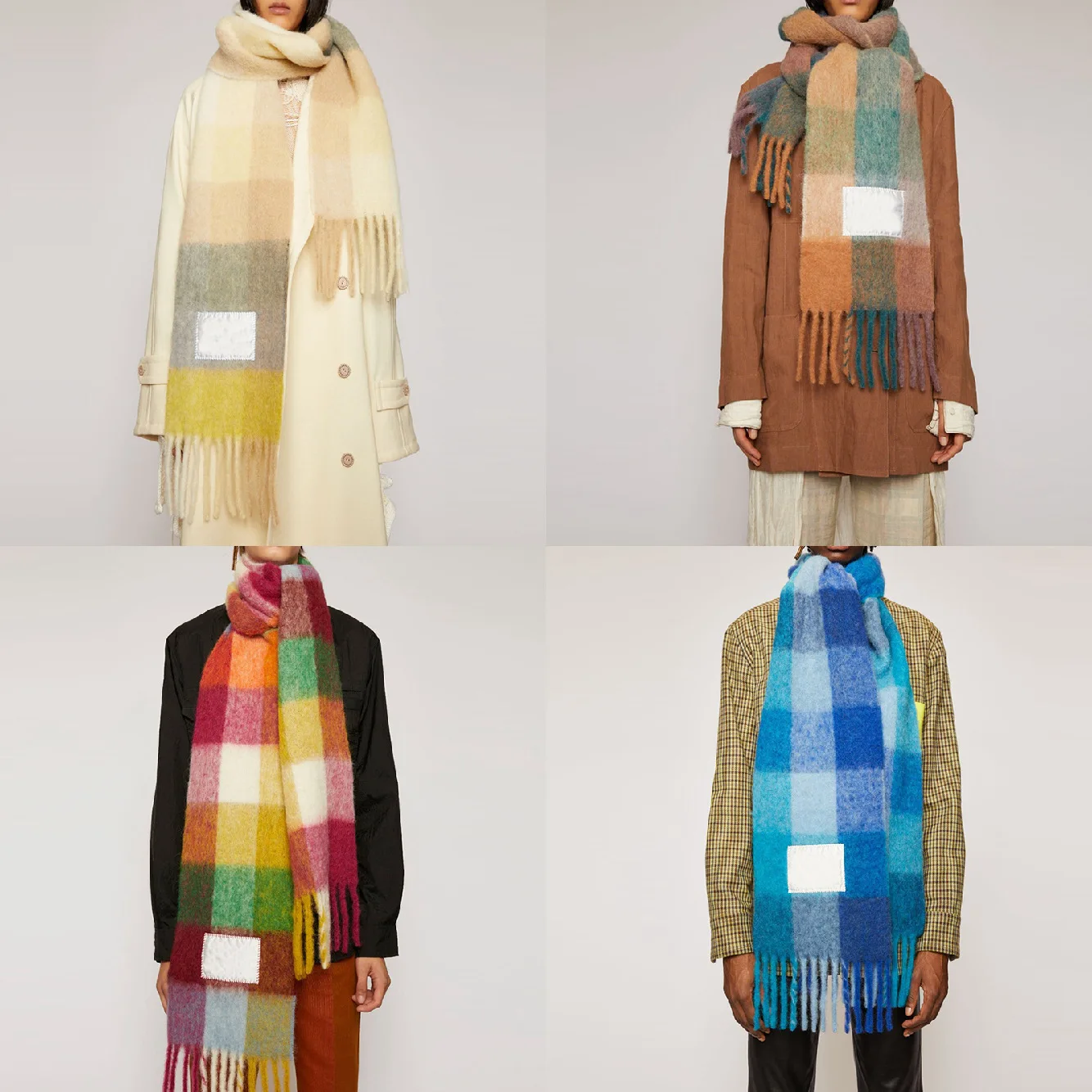 

2021 Luxury Brand Plaid Scarf Women Winter Thick Warm Soft Long Tassel Pashmina Shawls Ladies Girls Fashion Rainbow Head Scarfs