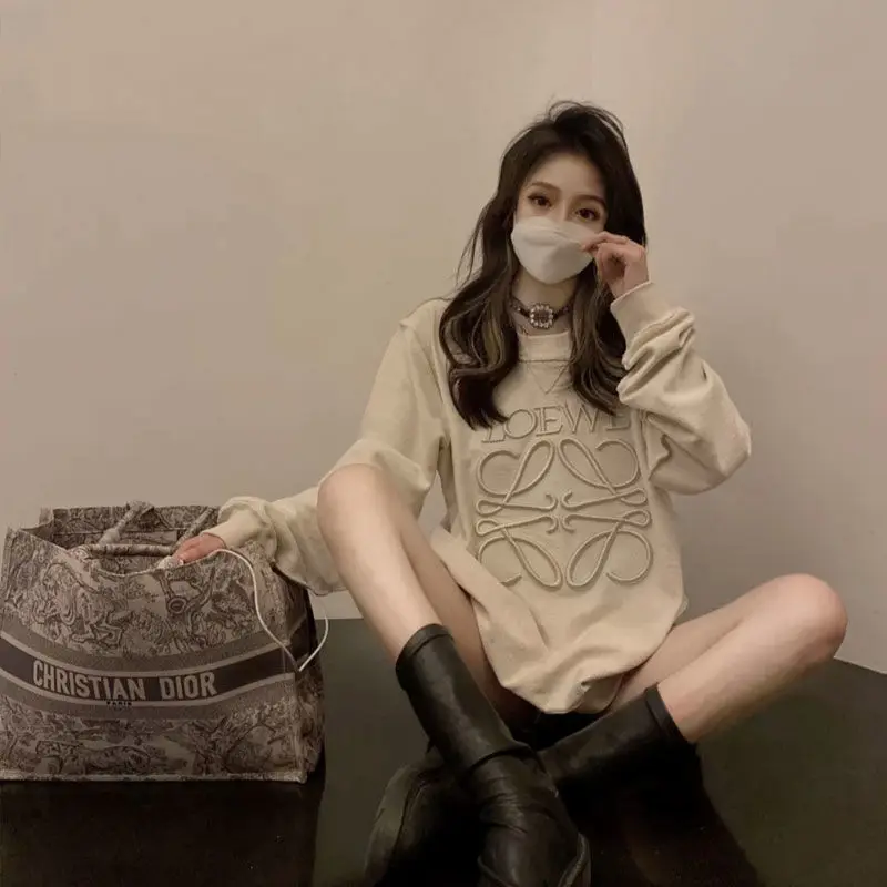 

I autumn new three-dimensional embroidery tide loose milky white round neck pullover sweater jacket women