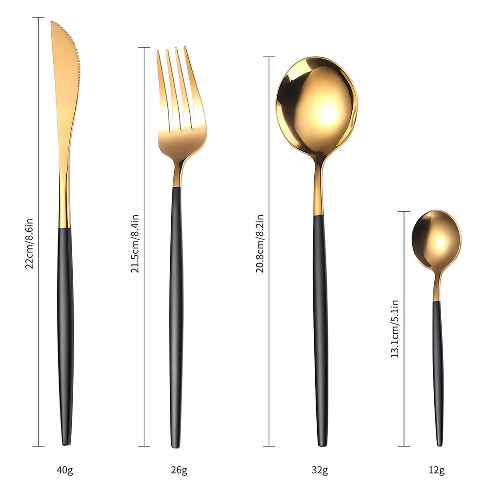 

24pcs Gold Dinnerware Set Mirror Stainless Steel Tableware Set Knife Fork Coffee Spoon Flatware Set Dishwasher Safe Cutlery Set