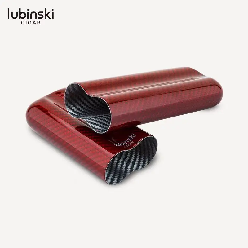 Lubinski Red Carbon Fiber Cigar Cigarette 2 Tube Holder Case Humidor Storage Tobacco Smoking Tool New Arrival