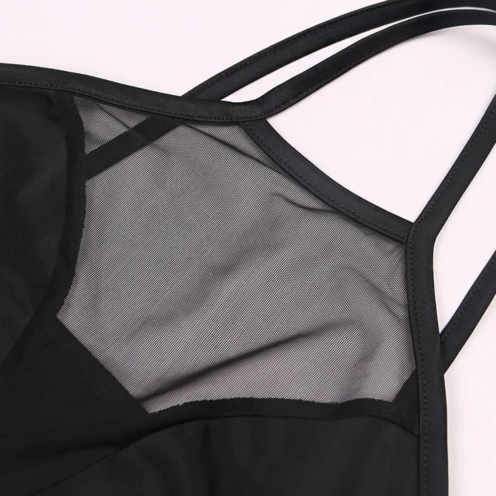 Halter Neck Crop Tops Women Sexy Mesh Patchwork Camis Club Summer Casual Tank Top Vest Sleeveless Sport Ropa Mujer New | Женская одежда