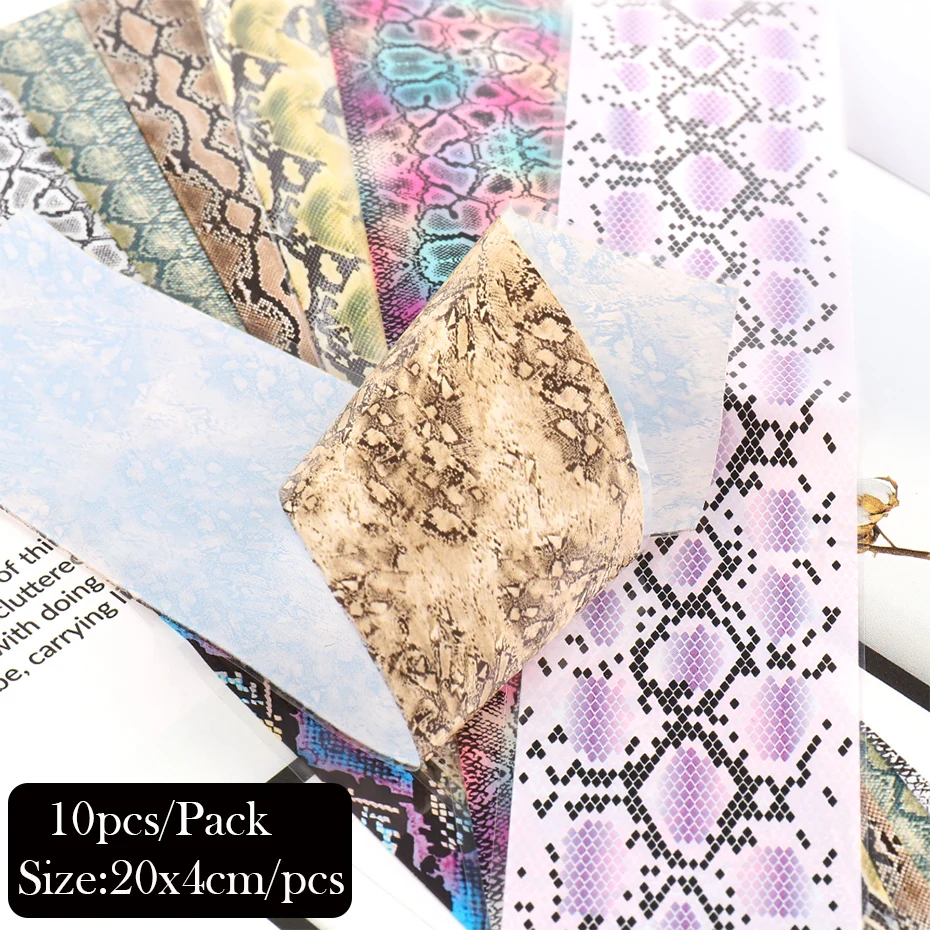 

10pcs Snake Print Nail Foils Leopard Wild Animal Skin Transfer Sticker Sexy Slider Starry Sky Gel Polish Wrap Decoration SA1629