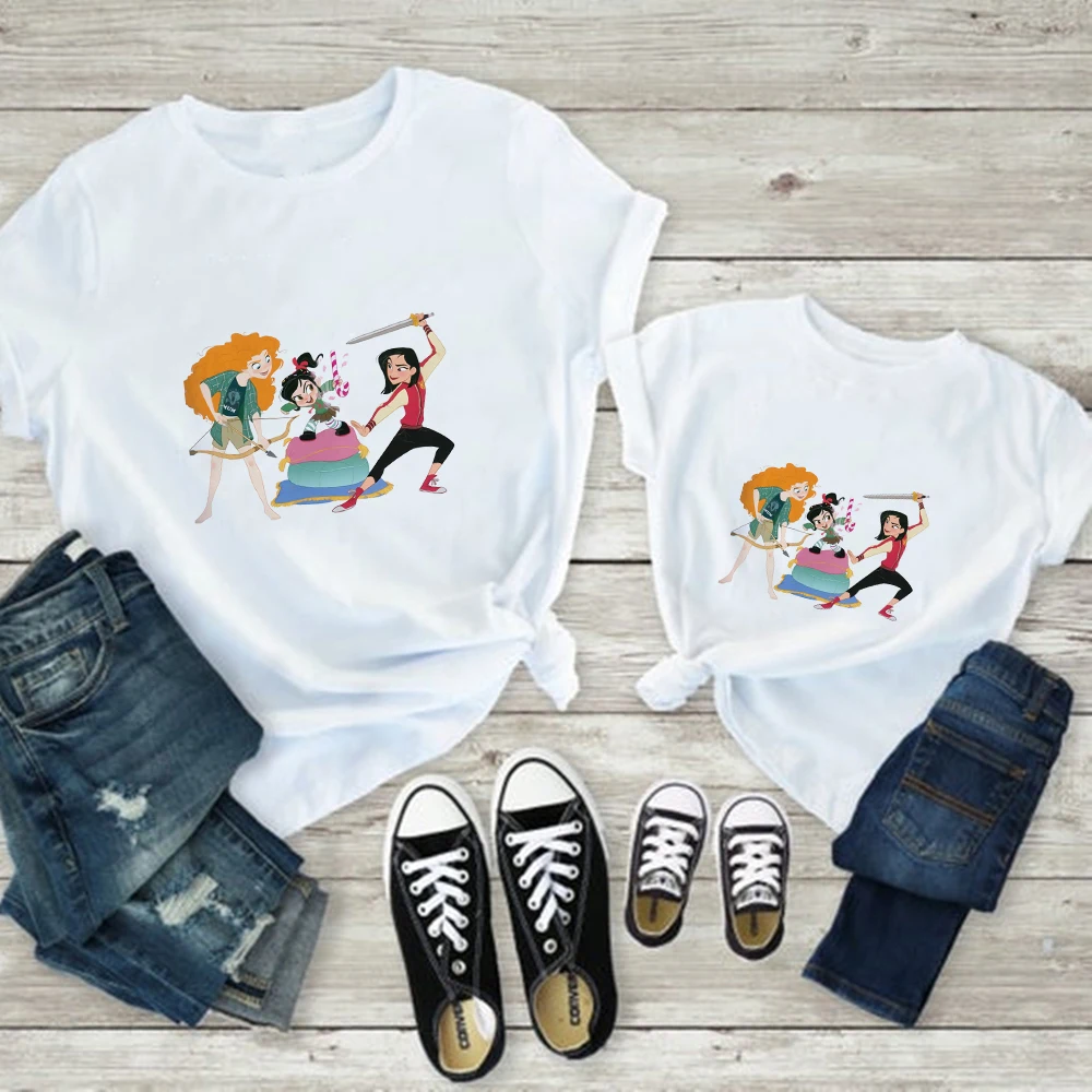 

Family Look Mom And Daughter T-shirt Cute Cartoon Top Summer Breathable Children's Short-Sleeved Outing Photography Clothes