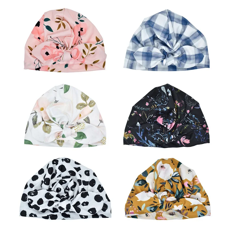 Baby Turban Elastic Cap Cotton Soft Newborn Floral Pattern Knit Beanies Girls Sleep Caps Hat | Детская одежда и обувь