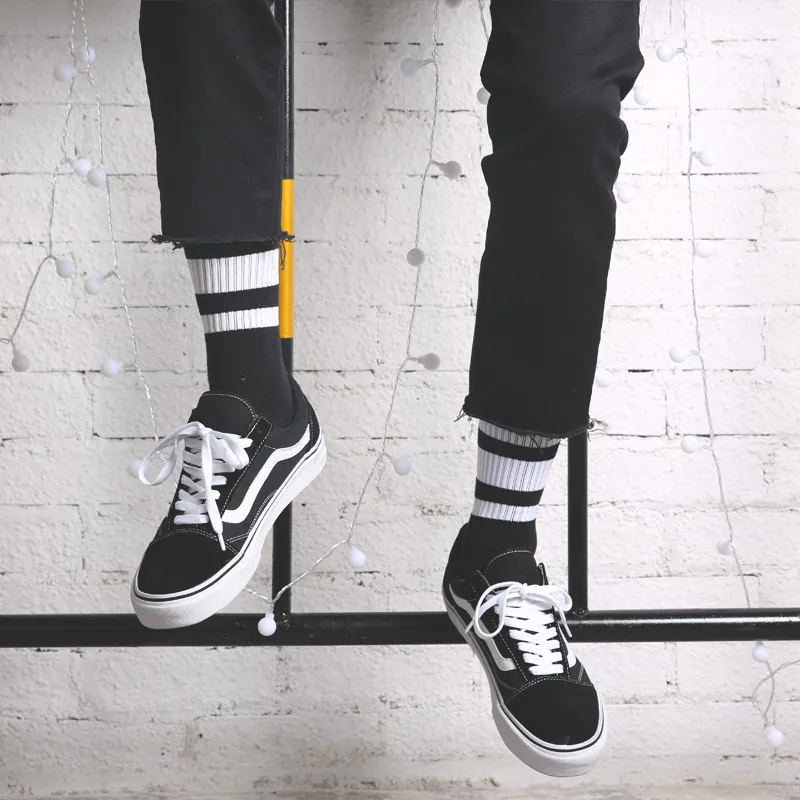 REFJJ 1 пара мужских хлопковых чулок в черно белую полоску удобные зимние теплые