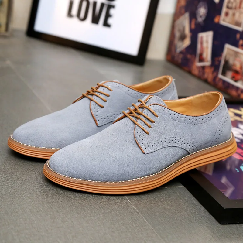 

Plus Size 11 12 13 Men Casual Shoes Round Toe Lace Up Brogue Shoes Man Suede Leather Shoes Brown Black Grey Blue Wholesale