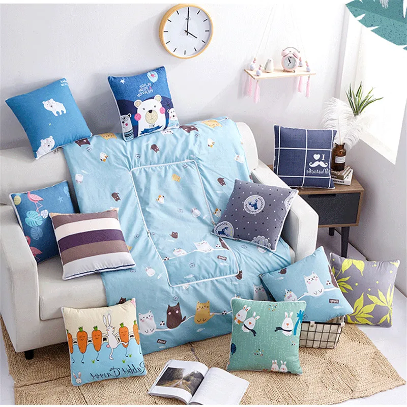

Fuwatacchi Foldable Storage Cushion Blanket Cartoon Picture Thin Quilt Blanket Printed Home Car Office Throw Pillow Blankets Rug