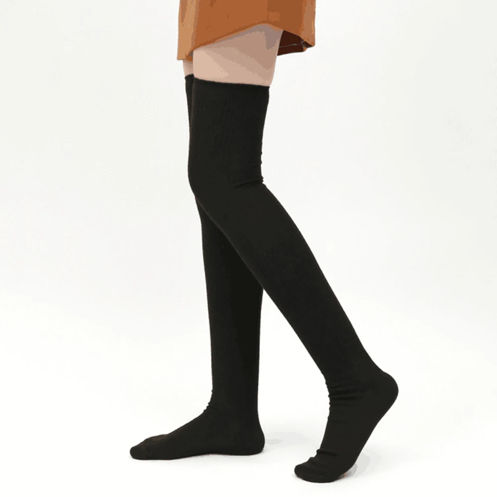 Женские чулки однотонные высокие трикотажные гольфы женские Стрейчевые средней