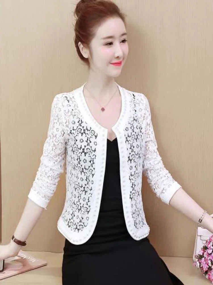 Лето Повседневная Короткая Куртка Женщин Тонкий Плюс Размер Лоскутное Кружевное