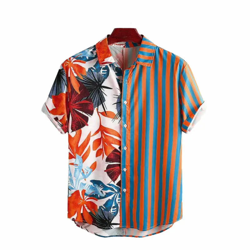 

Shirt Men Clothing Summer Beach Casual Short Sleeve Loose Flower Strip Printed Shirts Male Top Summer Men Shirts