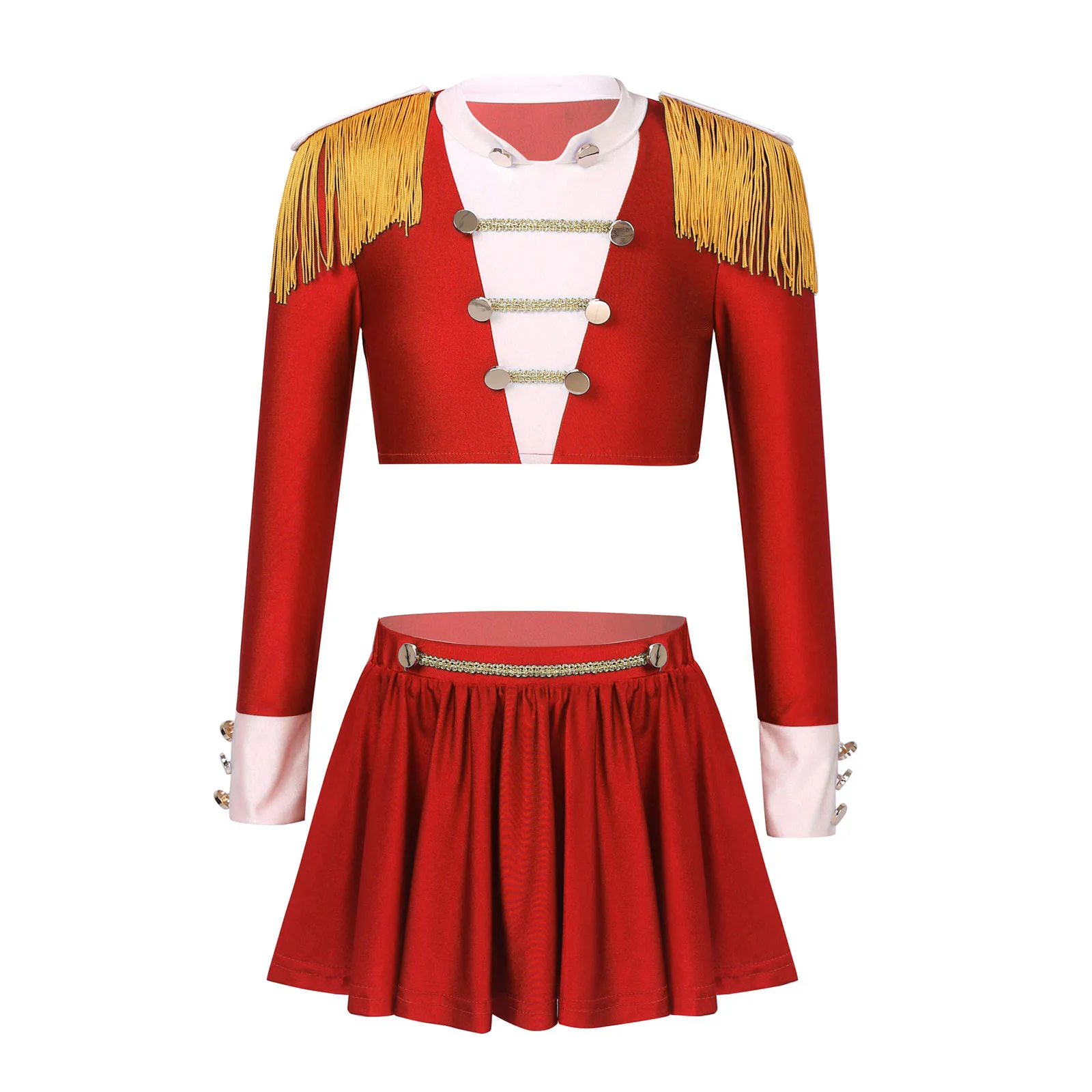 

New Professional Kids Girls Dance Level Examination Costume Latin Jazz Dancewear Long Sleeves Crop Top and Skirt 2Pcs Outfits