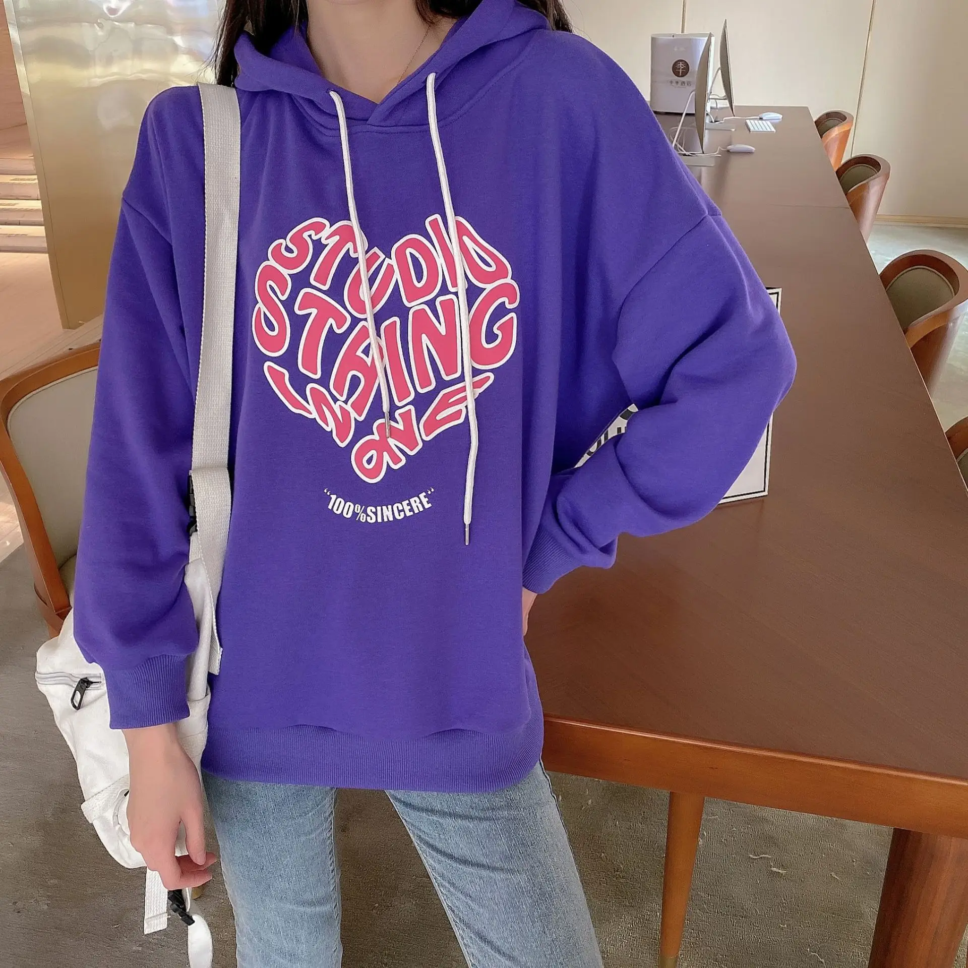 

Best autumn new ms hooded fleece loose hearts printed thin long-sleeved hoodie