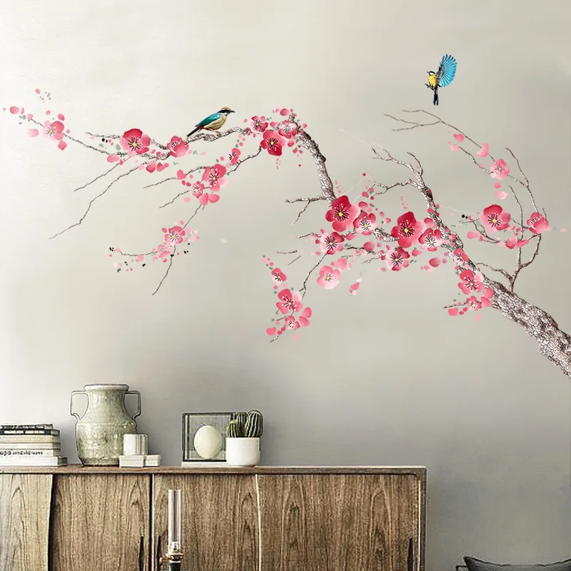 

Chinese Style Wall Stickers Flowers Home Office Decor Living Room 3d Art Vintage Bedroom Self-Adhesive Wallpaper Room Decoration