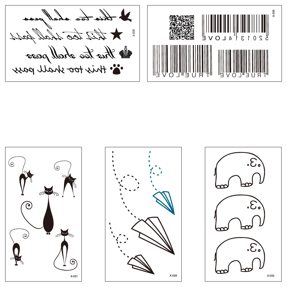 Временная татуировка переводной штрих код слон кошка наклейки для текста