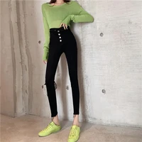 single breasted extra high waist skinny pencil jeans women stretch denim ankle length pants streetwear spring trousers female