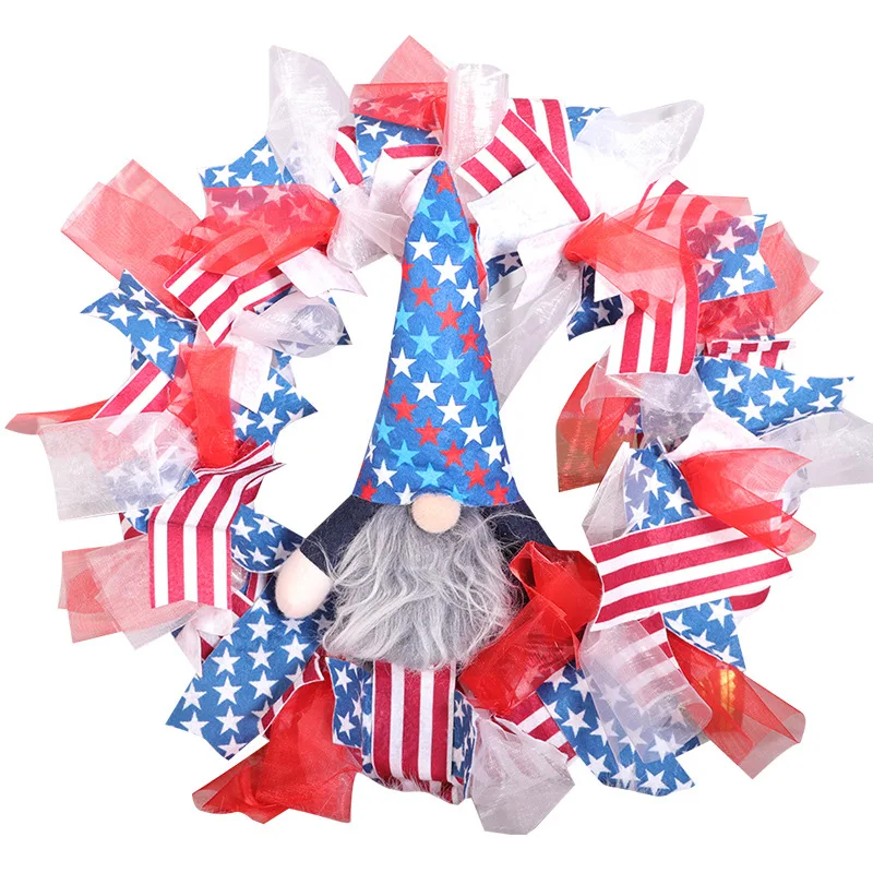 

Independence Day Gnome Faceless Plush Doll with Wreath Patriotic Veterans Day Family Door and Window Ornaments Decorative Sign