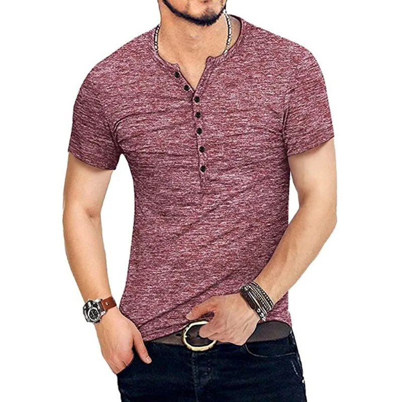 Мужская мода сплошной цвет короткий рукав v-образным вырезом футболки 2020 новая