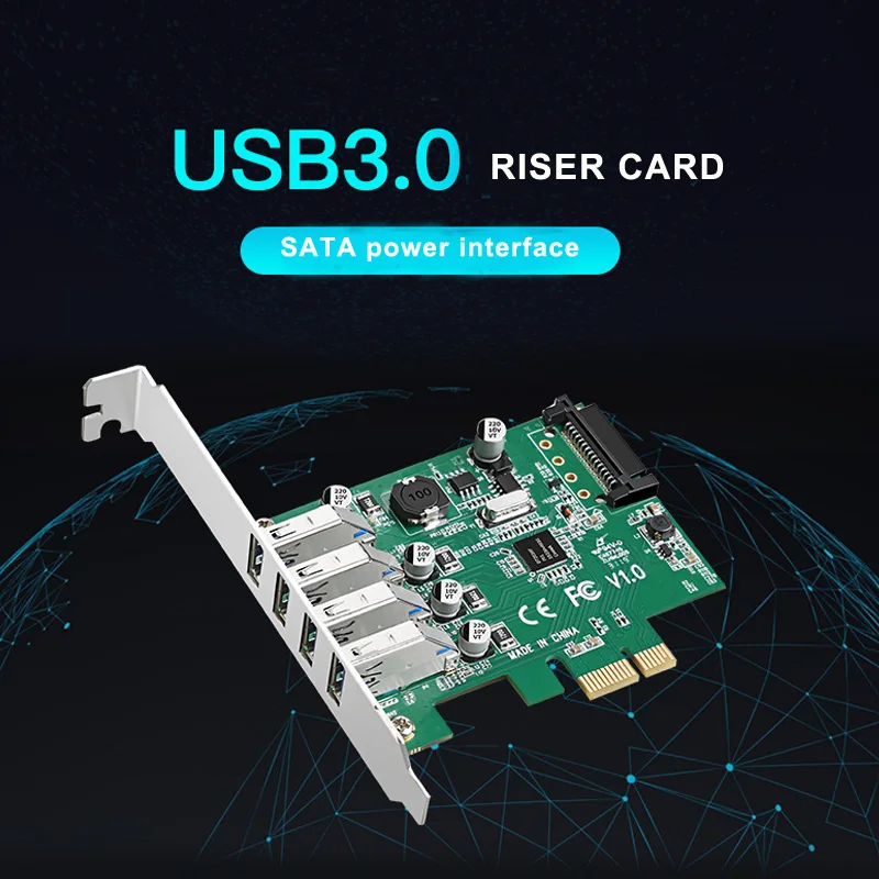 5 Гбит/с 4 порта USB 3,0 концентратор для PCI-E PCIe 1X плата расширения с SATA разъем питания uPD720201