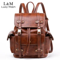 vintage leather backpack women fashion large drawstring rucksack school travel bag for teenage girls mochilas black brown xa480h