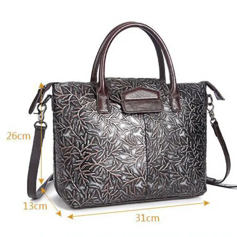 

Bestform 2021 New Vintage Embossing Floral Casual Tote Hard Genuine Leather Women Messenger Bags Leisure Shoulder & Handbags