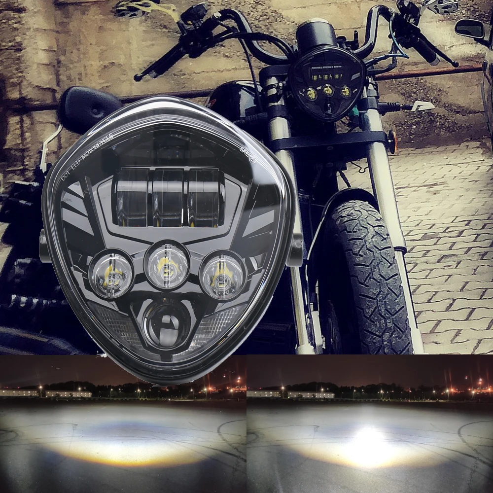 

Motorcycle LED Headlight Assembly with Bracket Clamp For Vrod Harley Kawasaki Suzuki Black Headlight Lamp motorcycle accessories