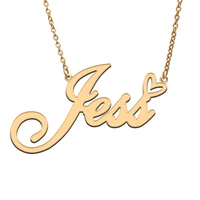 love heart jess name necklace for women stainless steel gold silver nameplate pendant femme mother child girls gift