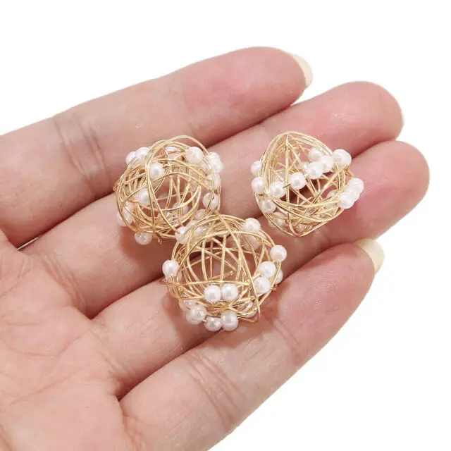

4pcs Real Gold Plated Brass 20mm Wire Ball Faux Pearl Charm Pendents For DIY Jewelry Making Findings