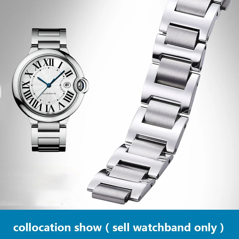 Watchband for Cartier Blue Balloon Strap Stainless Steel Solid Watch With Raised Bracelet Watch Accessories Replacement Band