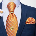 Оранжевые клетчатые полосатые галстуки для мужчин галстук-бабочка с цепочкой для свадебной вечеринки галстук-платок золотой галстук кольцо набор подарок для мужчин DiBanGu