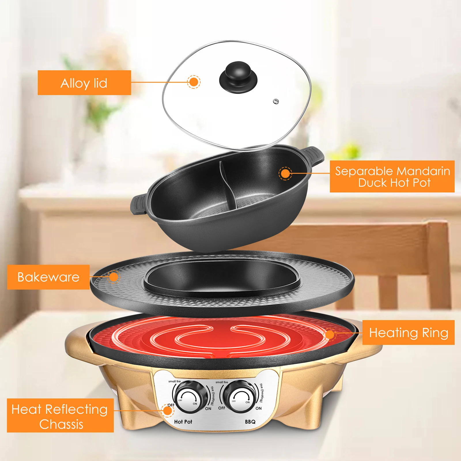 Pаспродажа Портативный гриль для барбекю 2 в 1, 2200 Вт