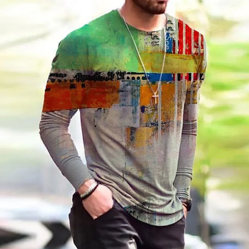 

2021 New Mens Oversized Vintage Long Sleeve T Shirts Fashion Harajuku Ethnic Printed O Collared Tee Shirts Autumn Clothes