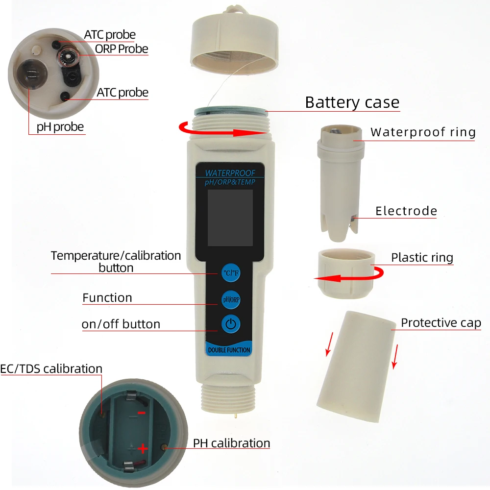 4 en 1 PH/TDS/CE/temperatura medidor impermeable medidor de PH calidad del agua del medidor de PH tester para piscinas de agua potable de acuarios, 40%