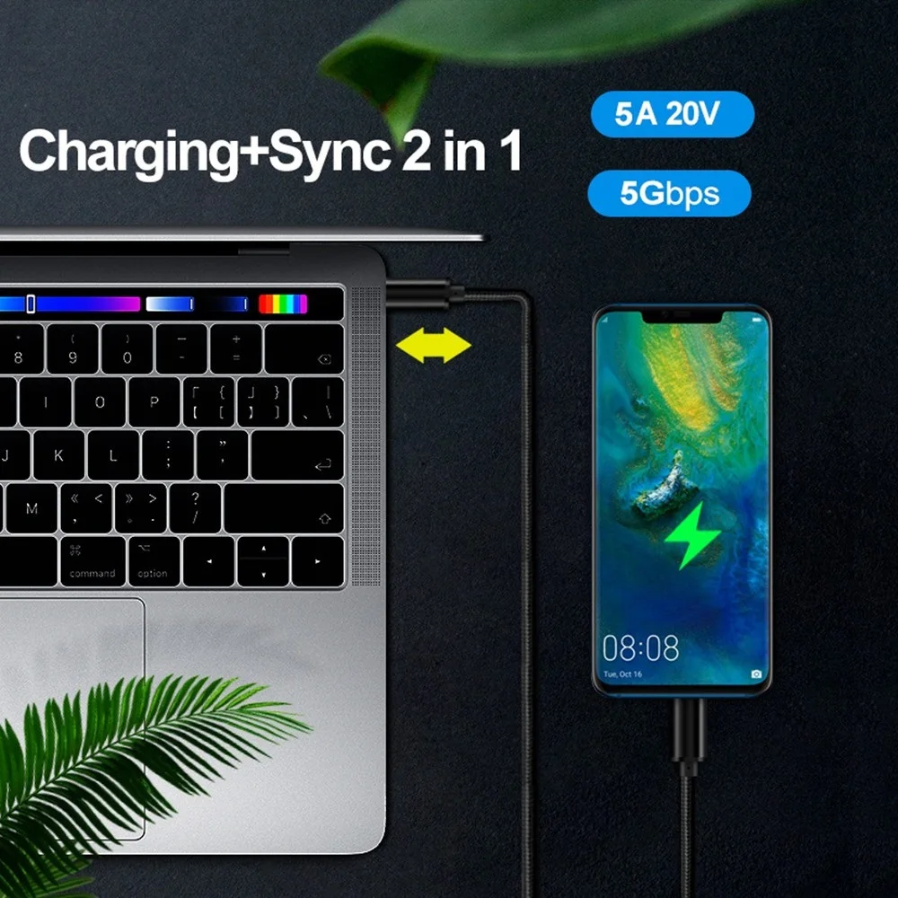 Кабель USB C к Type 5 А 100 Вт PD кабель быстрой зарядки 4 0 c для Xiaomi 10 8 Pro Samsung S20 Plus usb