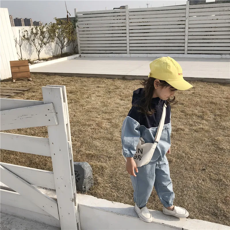 2019 Autumn New Arrival Korean style clothing sets letters printed hooded matching coat with long pants fashion suit for girls | Мать и