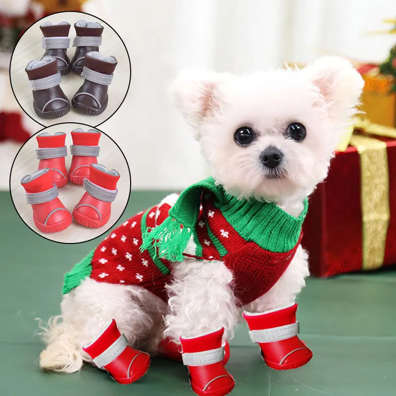 

4pcs Winter Dog Pet Shoes Waterproof Warm Snow Boots For Small Medium Dog Anti-slip Rain Snow Dogs Boots Puppy Cat Dogs Shoes