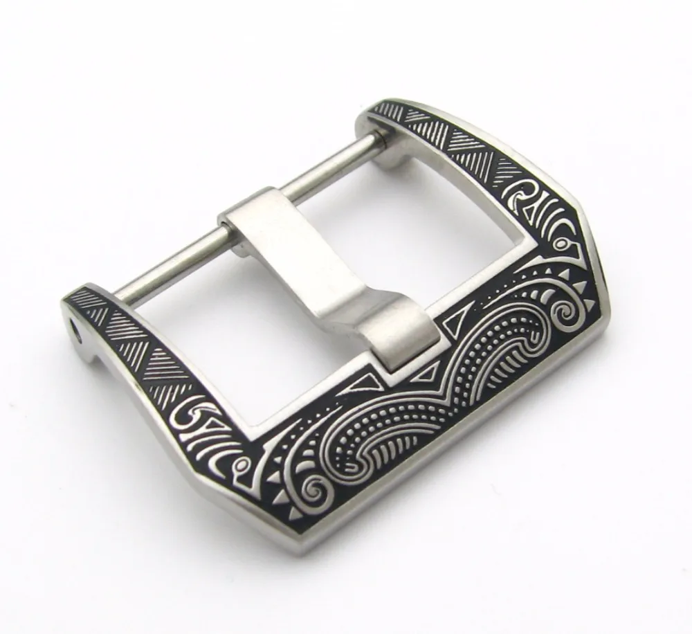 

Rolamy 20 22 24 26mm 316L Stainless Steel Laser Engraved in Black Silver Tang Screw Buckle Western Antique For Panerai