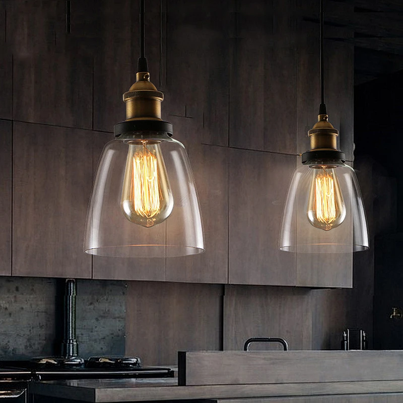 

E27 Retro Industrial Glass Pendant Light LED American Country Loft Dining Room Chandelier Living Room Study Bar Kitchen Lighting